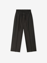 Grey Striped Wool Wide Leg Drawstring Pants